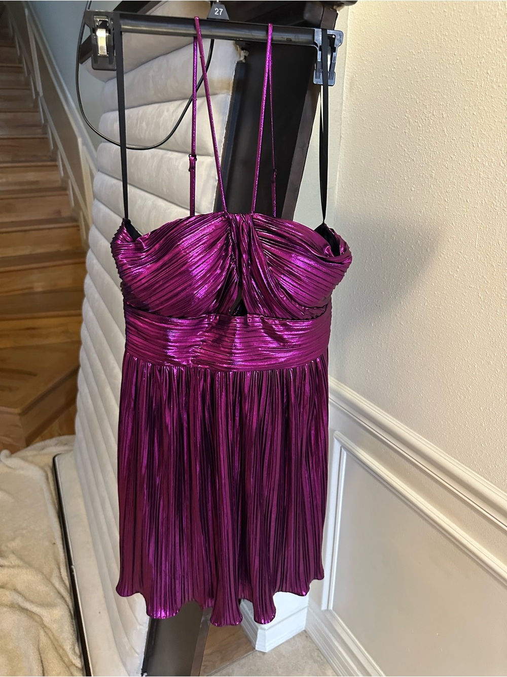 City Studio Metallic Plum Pleated Mini Dress